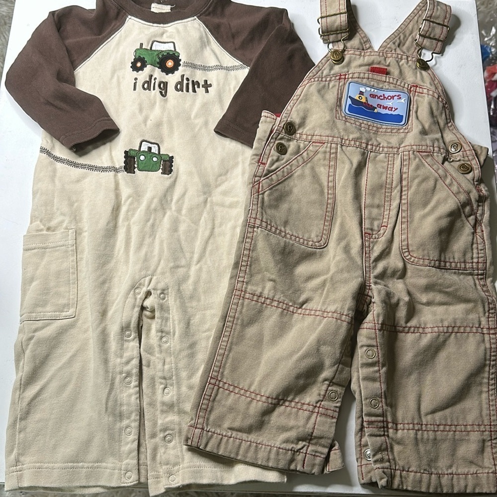 12-18m  please mum overalls, GYMBOREE tractor overalls I dig dirt